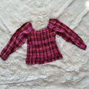 Old Navy Girls Pink Long-Sleeve Plaid Smocked Top